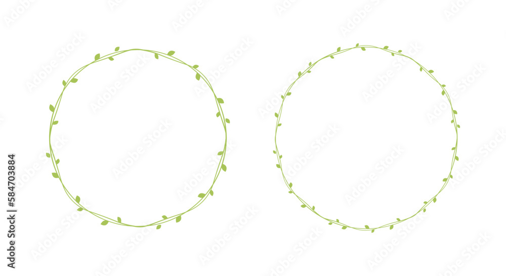 Round green vine frames and borders set, floral botanical design element vector illustration Round green vine frames and borders set, floral botanical design element vector illustration