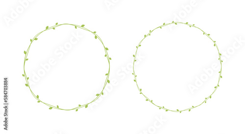 Round green vine frames and borders set, floral botanical design element vector illustration