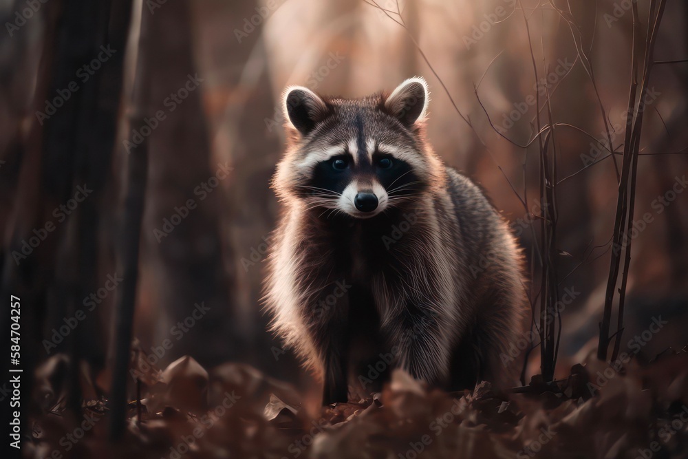 Cute raccoon in the forest. Generative AI. Cute raccoon in the forest. Generative AI.