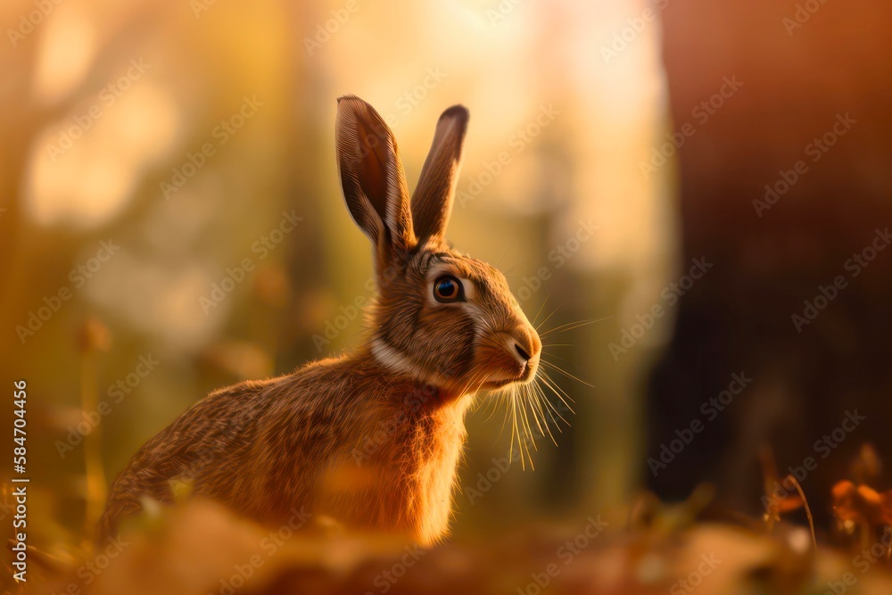 Fototapeta premium Wild hare in the forest. Generative AI.