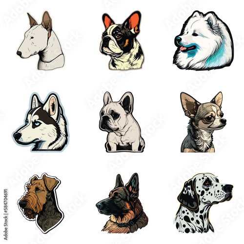 Dog Stickers Flat Icon Set Isolated On White Background