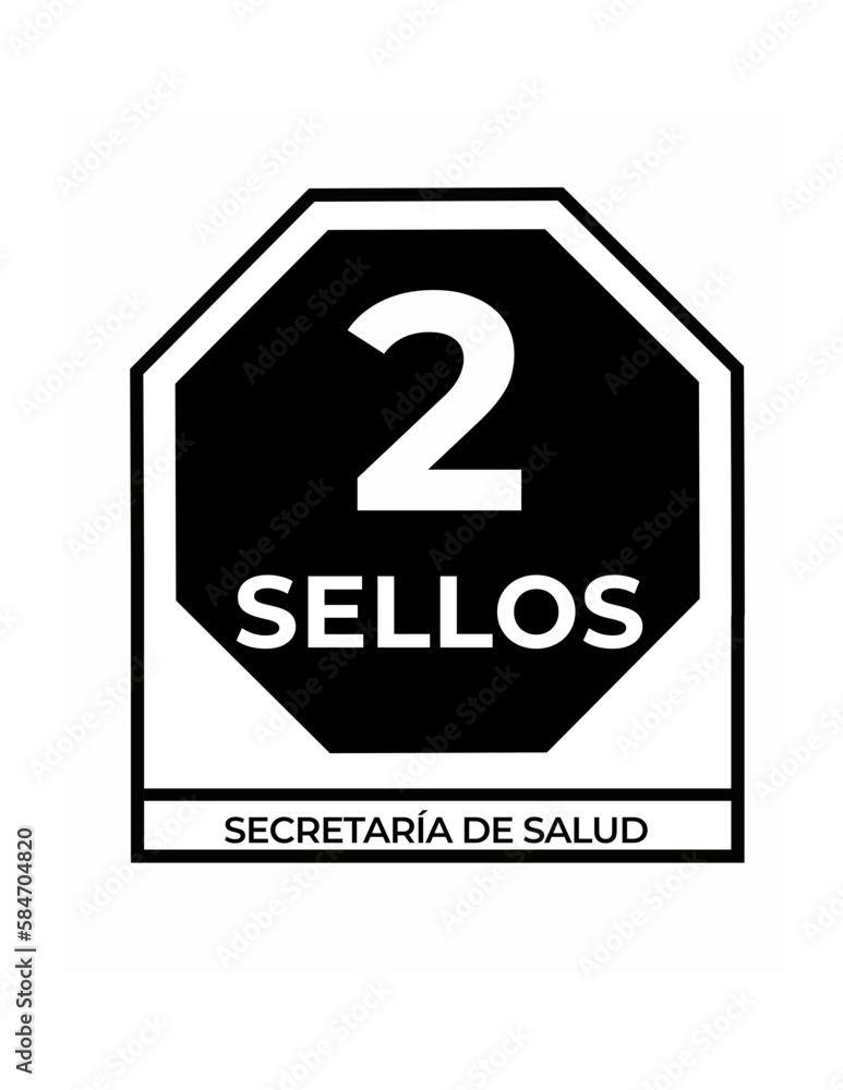Mexican regulatory label for food packages. When a food package contains two unhealthy ingredients this label is placed on the front of the package. Mexican regulatory label for food packages. When a food package contains two unhealthy ingredients this label is placed on the front of the package.