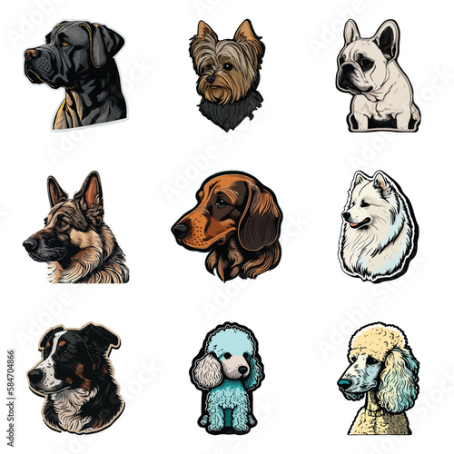 Dog Stickers Flat Icon Set Isolated On White Background
