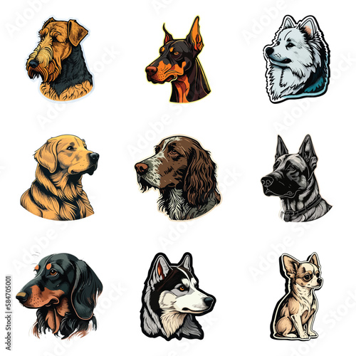 Dog Stickers Flat Icon Set Isolated On White Background