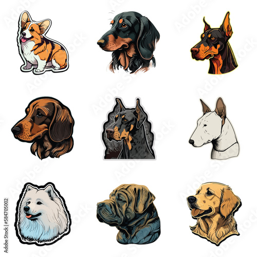 Dog Stickers Flat Icon Set Isolated On White Background