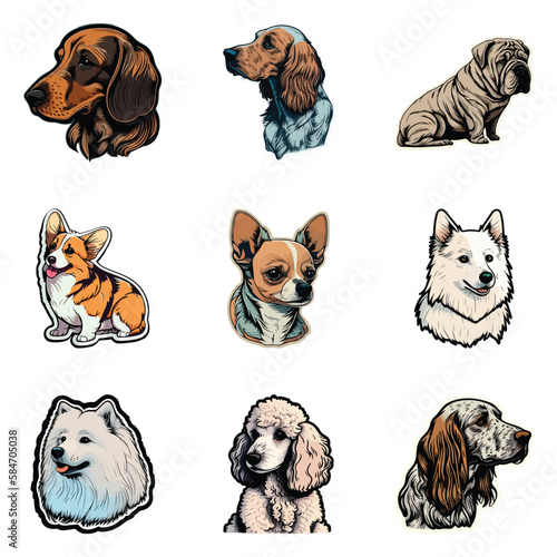 Dog Stickers Flat Icon Set Isolated On White Background