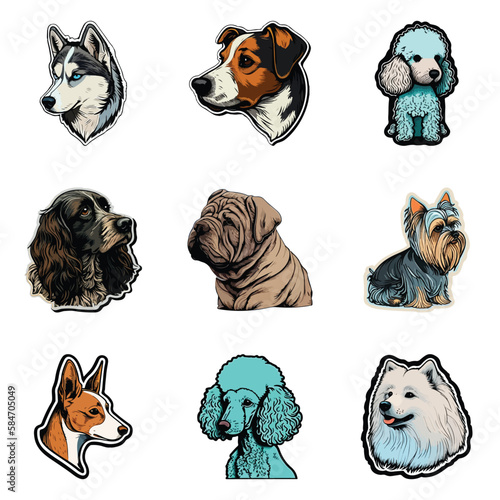 Dog Stickers Flat Icon Set Isolated On White Background