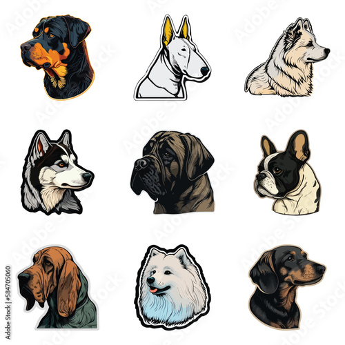 Dog Stickers Flat Icon Set Isolated On White Background