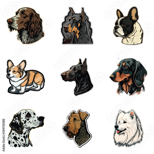 Dog Stickers Flat Icon Set Isolated On White Background