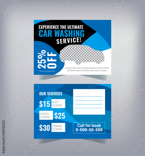 Car Wash Postcard Design Template, automobile Post Card.