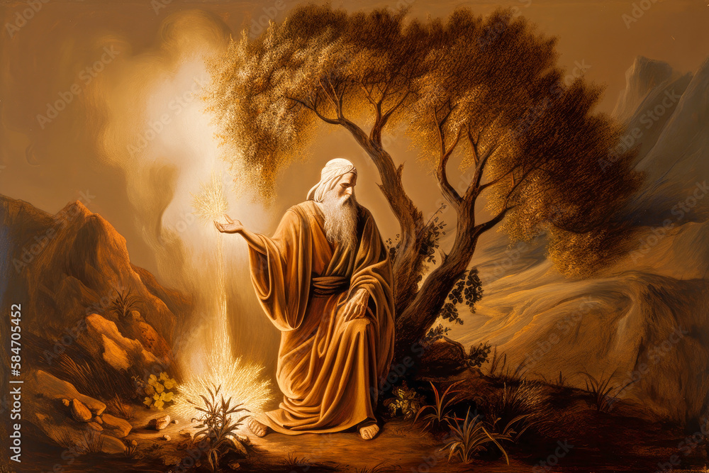 Moses and the Burning Bush: A Divine Encounter AI-Generated Stock