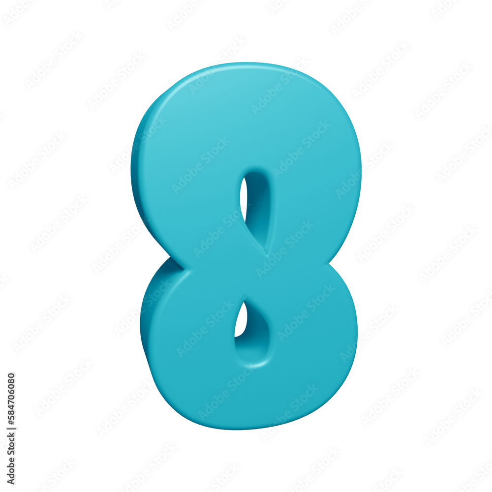 Blue number 8 in 3d rendering for math, business and education concept Blue number 8 in 3d rendering for math, business and education concept