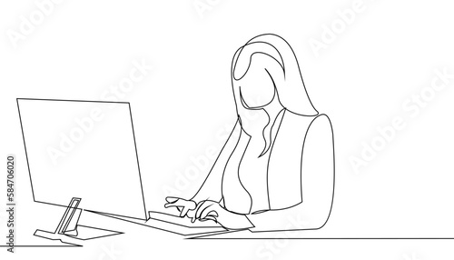 Continuous line drawing of an office worker teenager