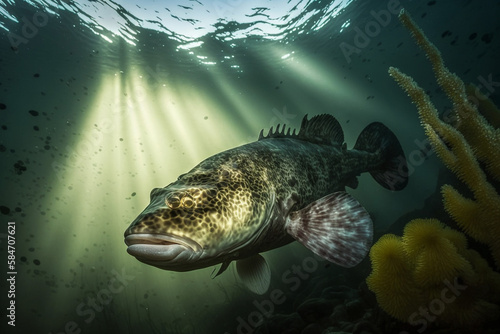 Large ling cod fish swimming underwater. generative AI photo