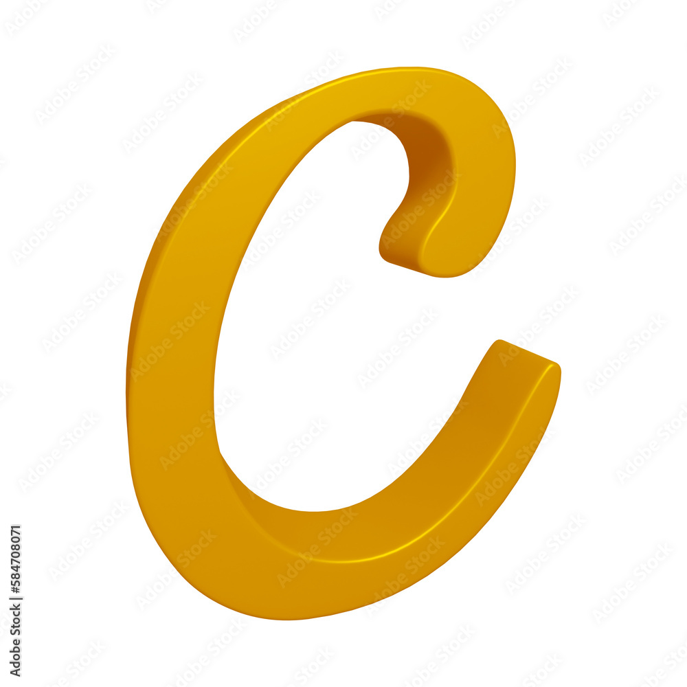 Golden alphabet letter c in 3d rendering for education concept Golden alphabet letter c in 3d rendering for education concept