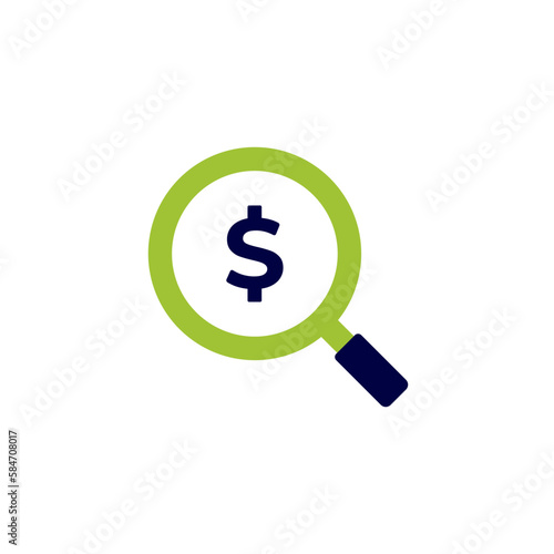icon vector concept of dollars and magnifying glass for banking and capital markets in seeking profit and investment. Can used for social media  website  web  poster  mobile apps