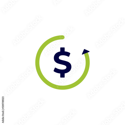 icon vector concept of dollar with circular line arrow for financial circulation in economy and banking. Can used for social media, website, web, poster, mobile apps