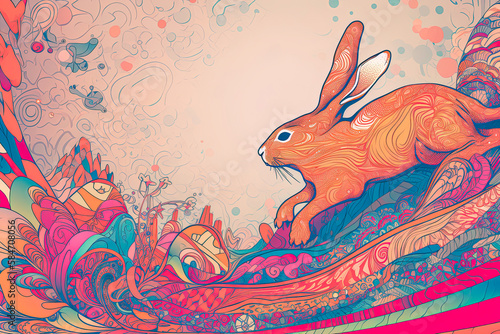 Rabbit in modern cartoon style drawing