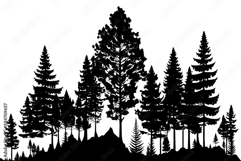Obraz premium Trees, forest silhouette. A view of realistic coniferous trees.