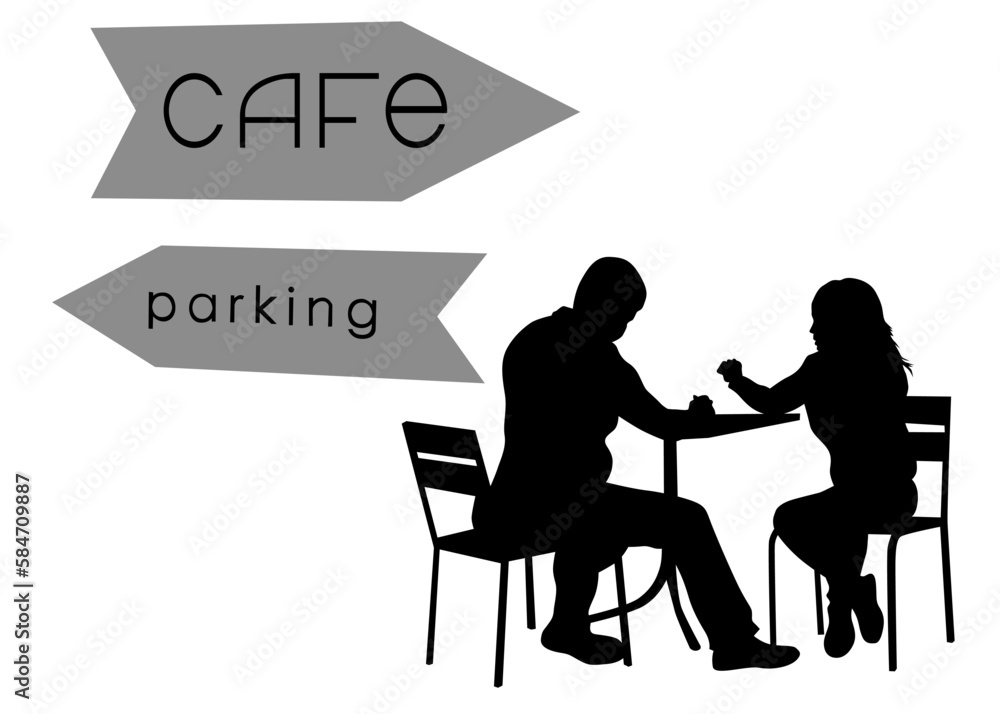People in urban cafe on white background People in urban cafe on white background