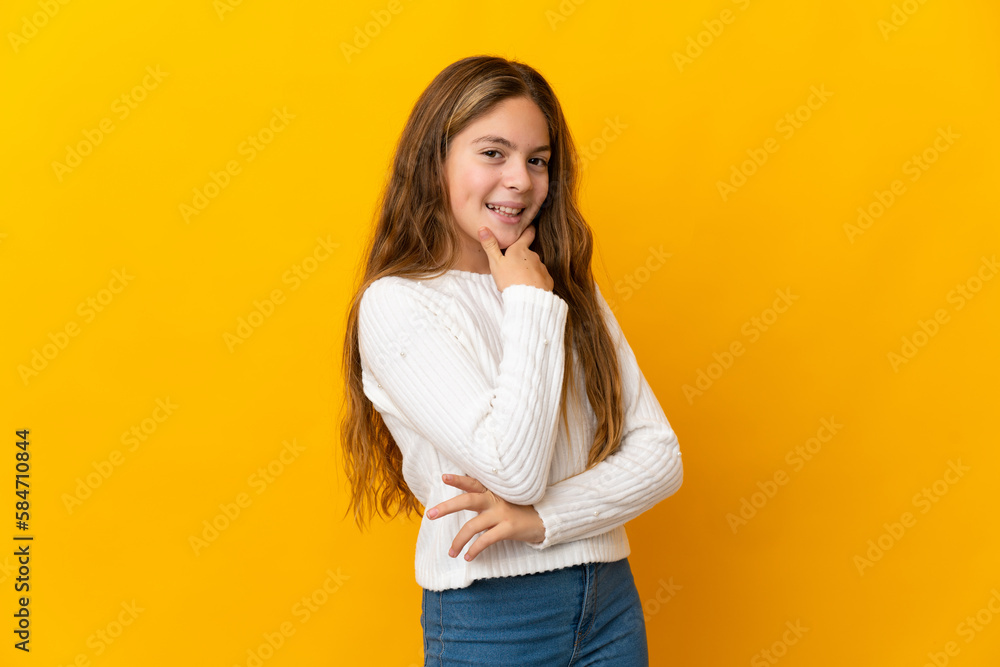 Child over isolated yellow background happy and smiling Child over isolated yellow background happy and smiling