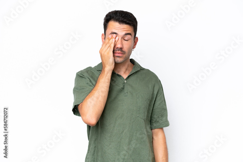 Young handsome man over isolated white background with headache