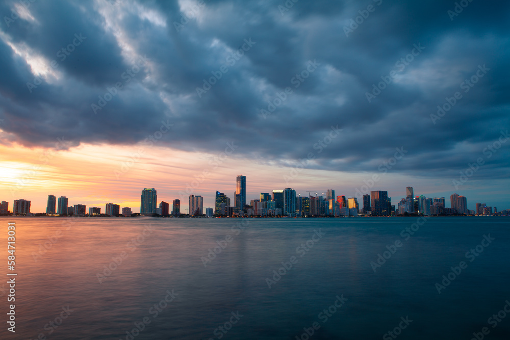 city skyline at sunset Miami