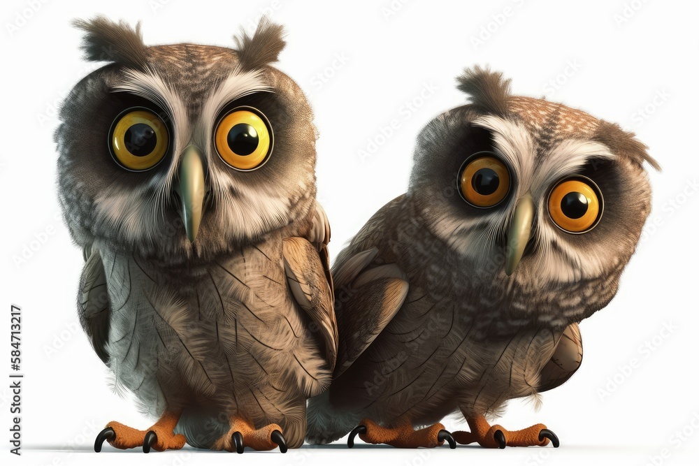 Naklejka premium two owls in front of white background
