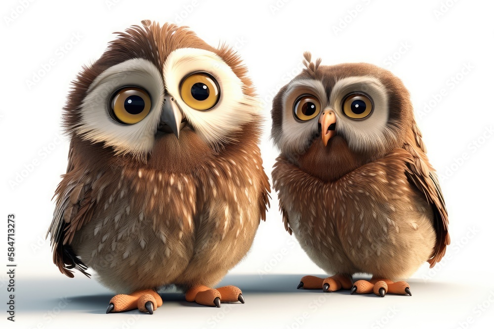 Fototapeta premium two owls sitting on a branch