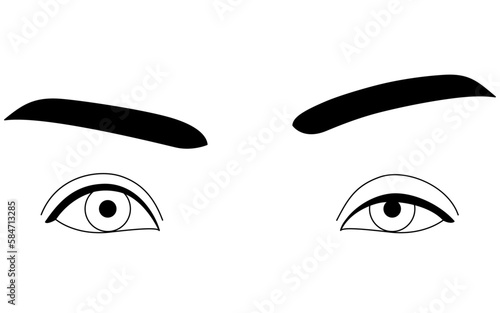 医療イラスト、眼瞼下垂の中等症状態の図解イラスト