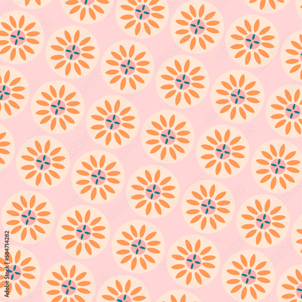 A tiled pattern with vintage warm colored flowers.