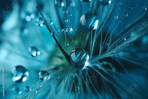 Stunning Macro image of Water Droplets on Dandelions: Celebrating the Arrival of Spring. Generative AI.