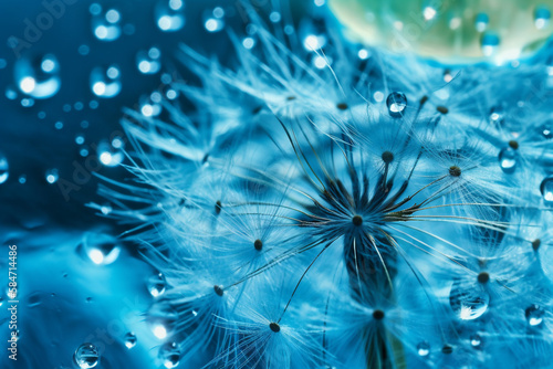 Exploring the Intricate Details of Macro Water Drops on Dandelions. Generative AI.