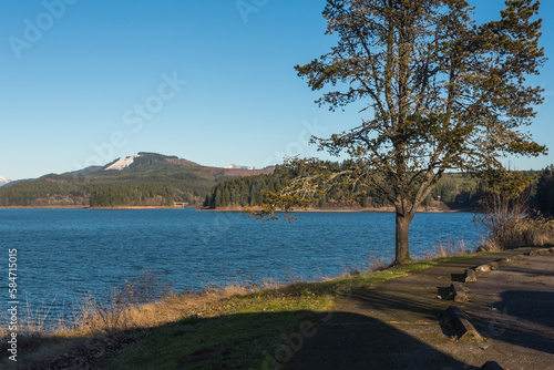 Embankment public park area of the Foster Lake in Sweet Home, Oregon
