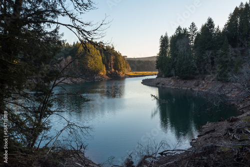 Sunset over the Foster Lake, Oregon photo