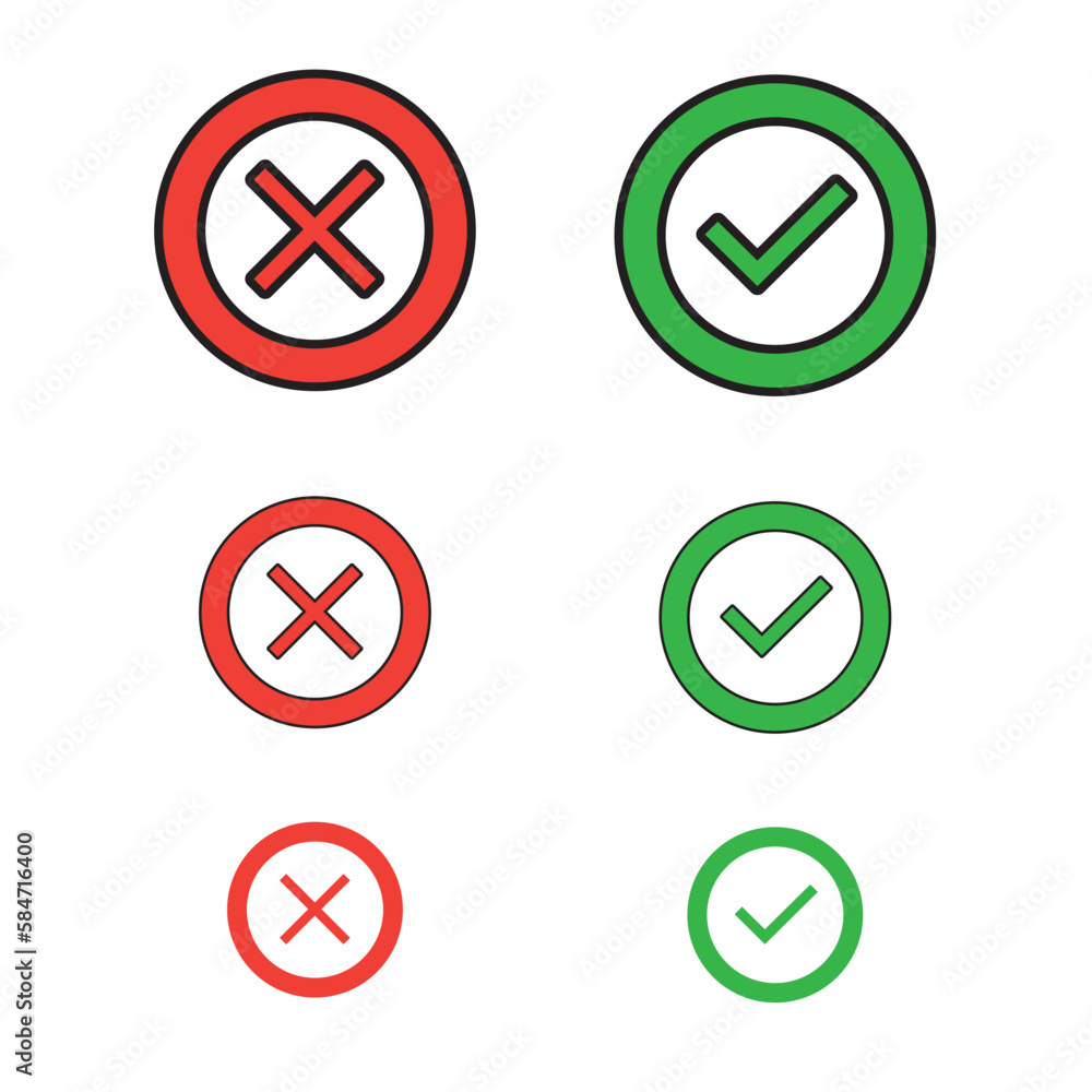 Check marks icons. accept and reject. Isolated on white background. Vector Illustration. Check marks icons. accept and reject. Isolated on white background. Vector Illustration.