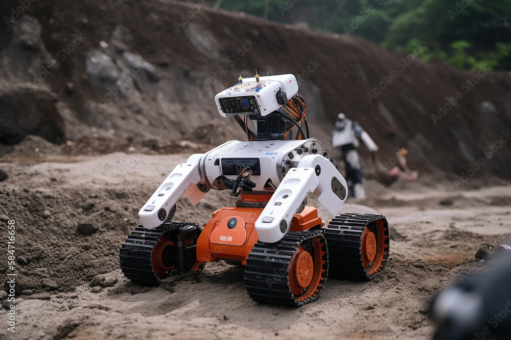 A Robot Assisting In Search And Rescue Operations, Using Sensors And Cameras To Locate People In Disaster Zones. Generative AI A Robot Assisting In Search And Rescue Operations, Using Sensors And Cameras To Locate People In Disaster Zones. Generative AI