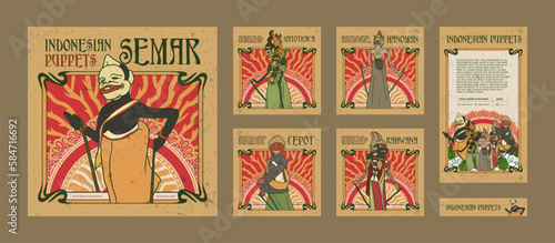 Hand drawn Indonesian Wayang golek illustration for social media posts with brown color