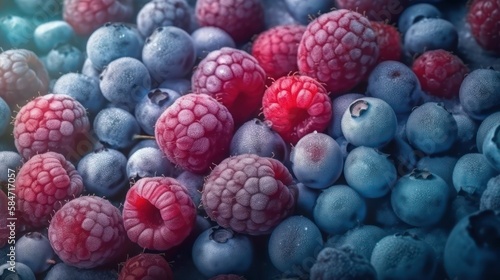 Close up of frozen mixed fruit - berries  generative ai