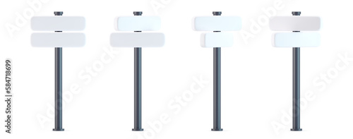 3d direction road sign icons set with shadow isolated on gray background. Render of template crossroad street sign to choose the right direction and street. 3d cartoon simple vector illustration