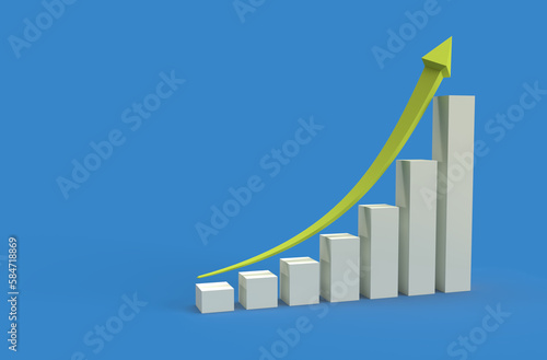 3D Realistic GROWTH STOCK CHART UP WITH COINS INVESTING ICON. Trading stock news impulses.  