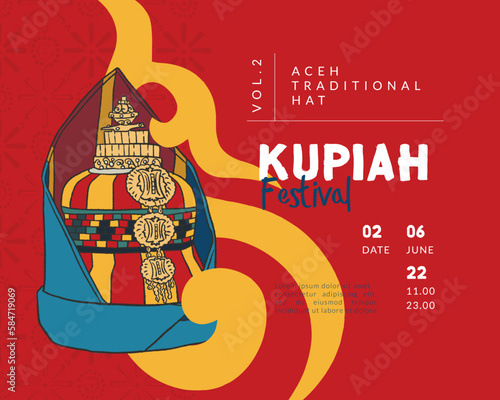 kupiah acehnese traditional hat hand drawn illustation indonesia culture for poster social media design inspiration
