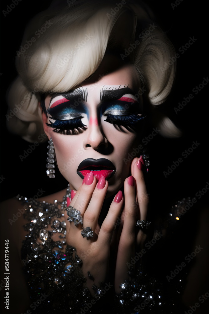 portrait of a sad blonde drag queen crying, made with generative ai portrait of a sad blonde drag queen crying, made with generative ai