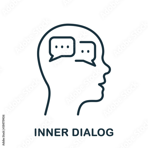 Inner Dialog in Human Head Line Icon. Person's Internal Conversation Linear Pictogram. Dialog with Yourself Outline Sign. Intellectual Process Symbol. Editable Stroke. Isolated Vector Illustration