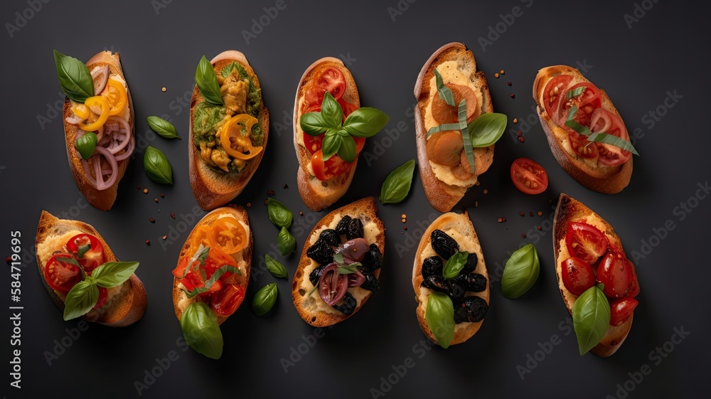 Bruskets, appetizer recipes. Generative AI Bruskets, appetizer recipes. Generative AI
