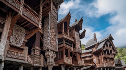 Tongkonan houses, Traditional Torajan buildings, Tana Toraja, Sulawesi, Indonesia, Wonderful Indonesia, Generative AI
