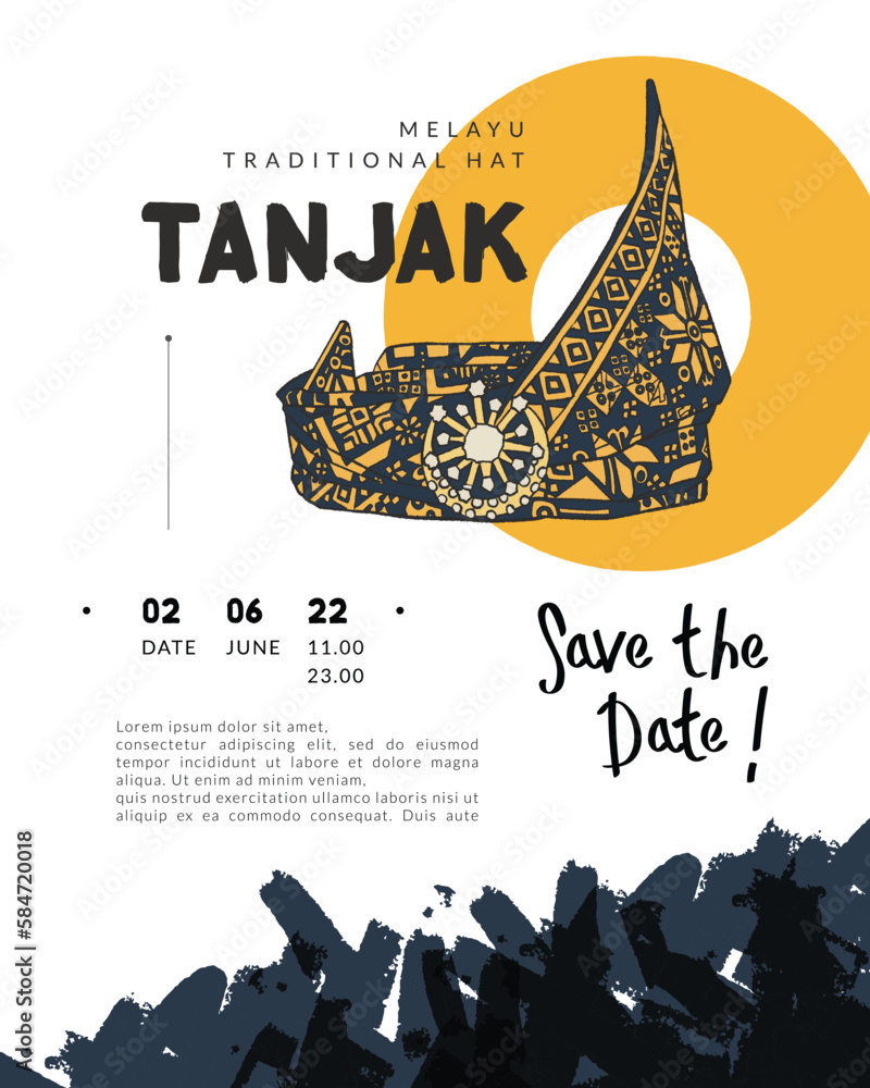 tanjak melayunese traditional hat hand drawn illustration indonesia culture for festival poster design inspiration