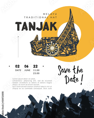 tanjak melayunese traditional hat hand drawn illustration indonesia culture for festival poster design inspiration