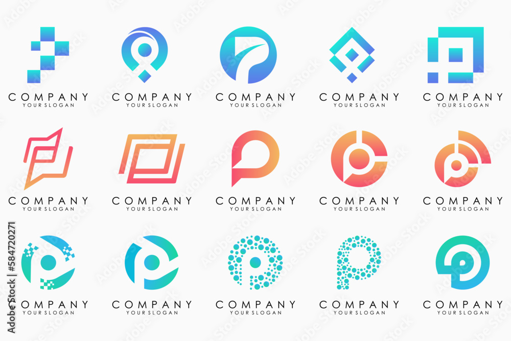 Set of letters P logo design. modern creative monogram icon design inspiration. Set of letters P logo design. modern creative monogram icon design inspiration.