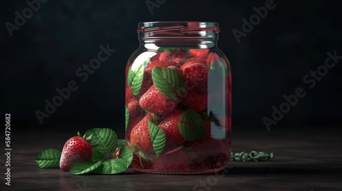 Strawberry granite with mint in a jar, generative ai